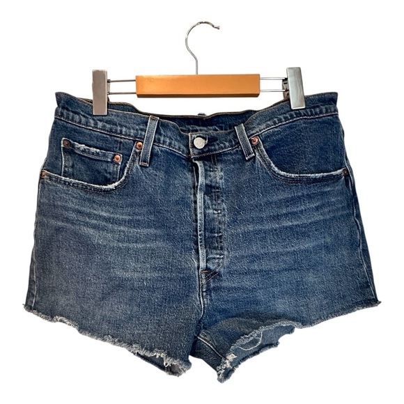 Levi's 501 Blue Jean Shorts High-Waisted Distressed - Picture 1 of 7